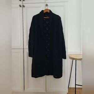 SARAH SPENCER OpenCrochet Knit Black Cardigan Sweater size large